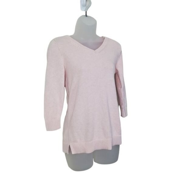 TALBOTS Womens Sweater SZ SP Knit Soft Pink V-Neck‎ Tie Back 100% Pima Cotton - Picture 7 of 9